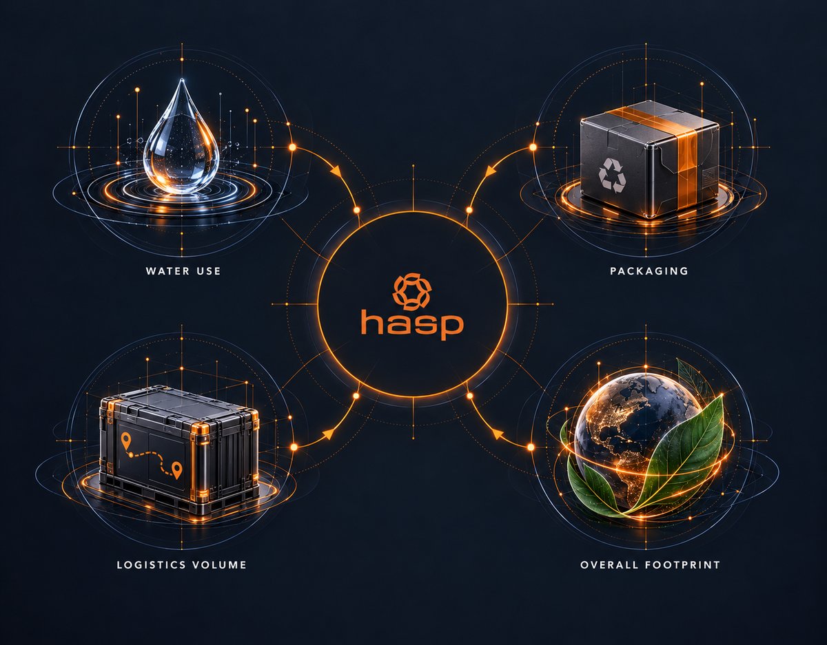 HASP efficiency: water use, packaging, logistics volume and overall footprint